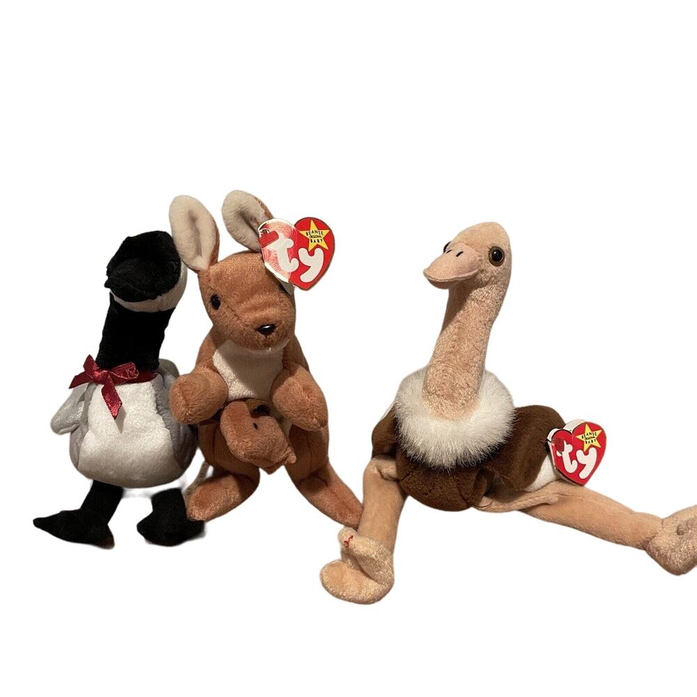 TY Beanie BABY Lot of 3 (6") LOOSY, STRETCH, POUCH with Hang Tags